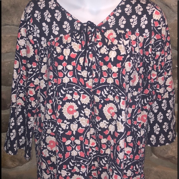⭐️HOST PICK⭐️ Lucky Brand Boho Chic Floral Top Coral Blue &White - Picture 2 of 7